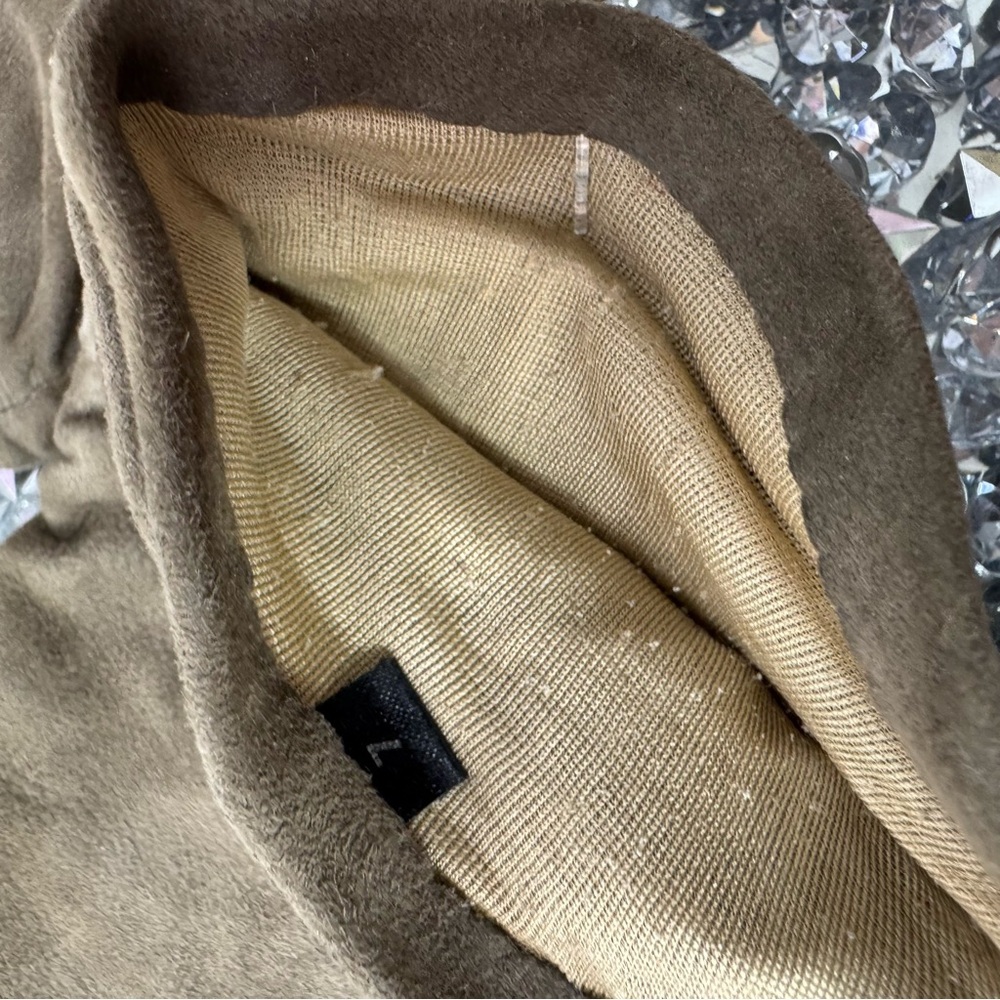 Holt renfrew gloves mittens taupe brown grey nude leather silk cinched sides 7 - Picture 16 of 16